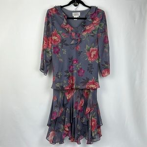 Vintage 1920’s inspired Adrianna Papéll silk two piece floral skirt and blouse